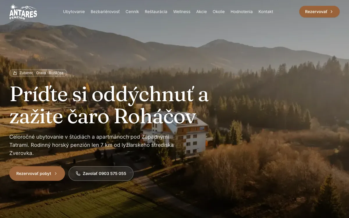 Náhľad webu Penzión Antares