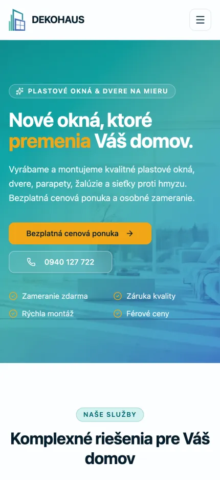 Náhľad webu DEKOHAUS na mobile