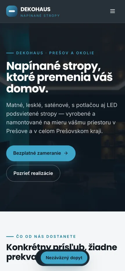 Náhľad webu Napínané stropy Prešov na mobile