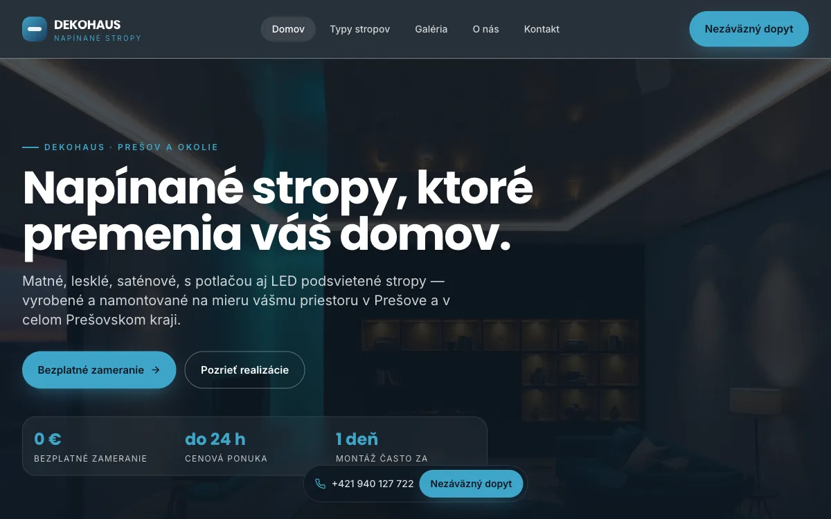 Náhľad webu Napínané stropy Prešov