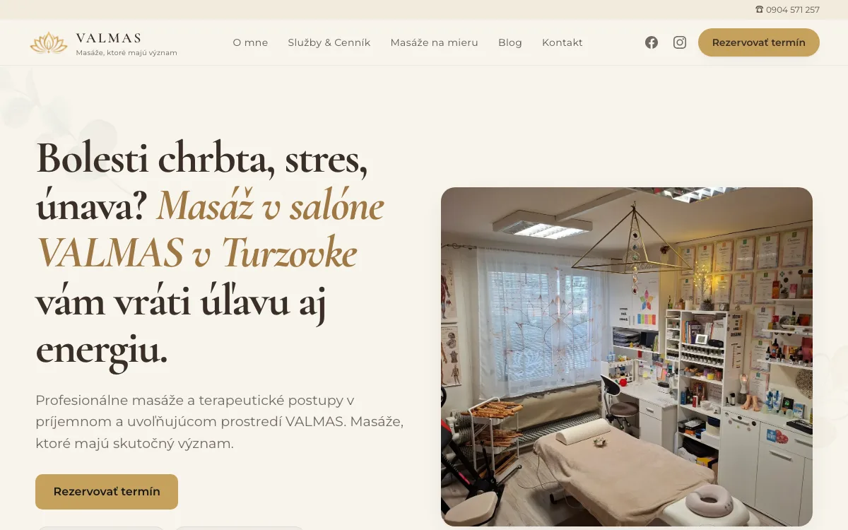 Náhľad webu VALMAS – masáže na počítači