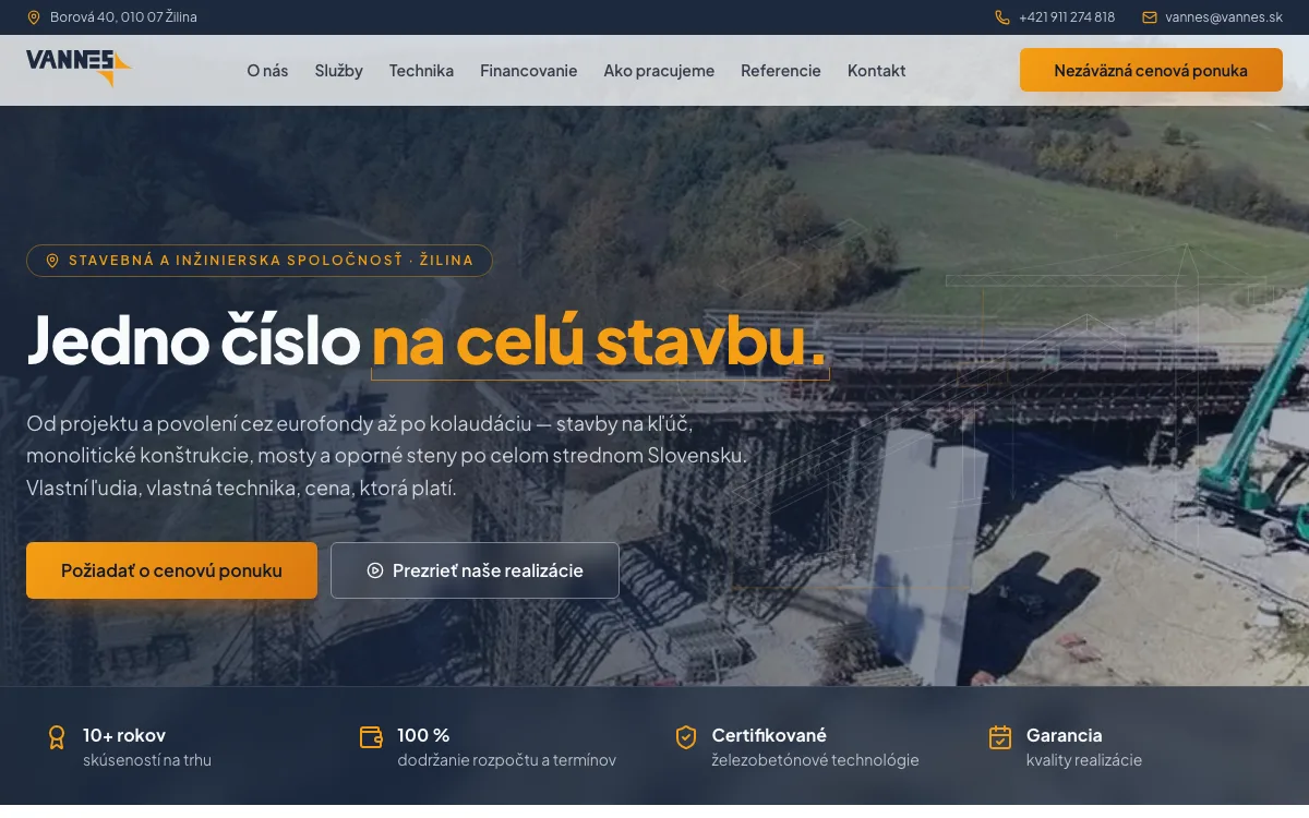 Náhľad webu VANNES s.r.o. na počítači